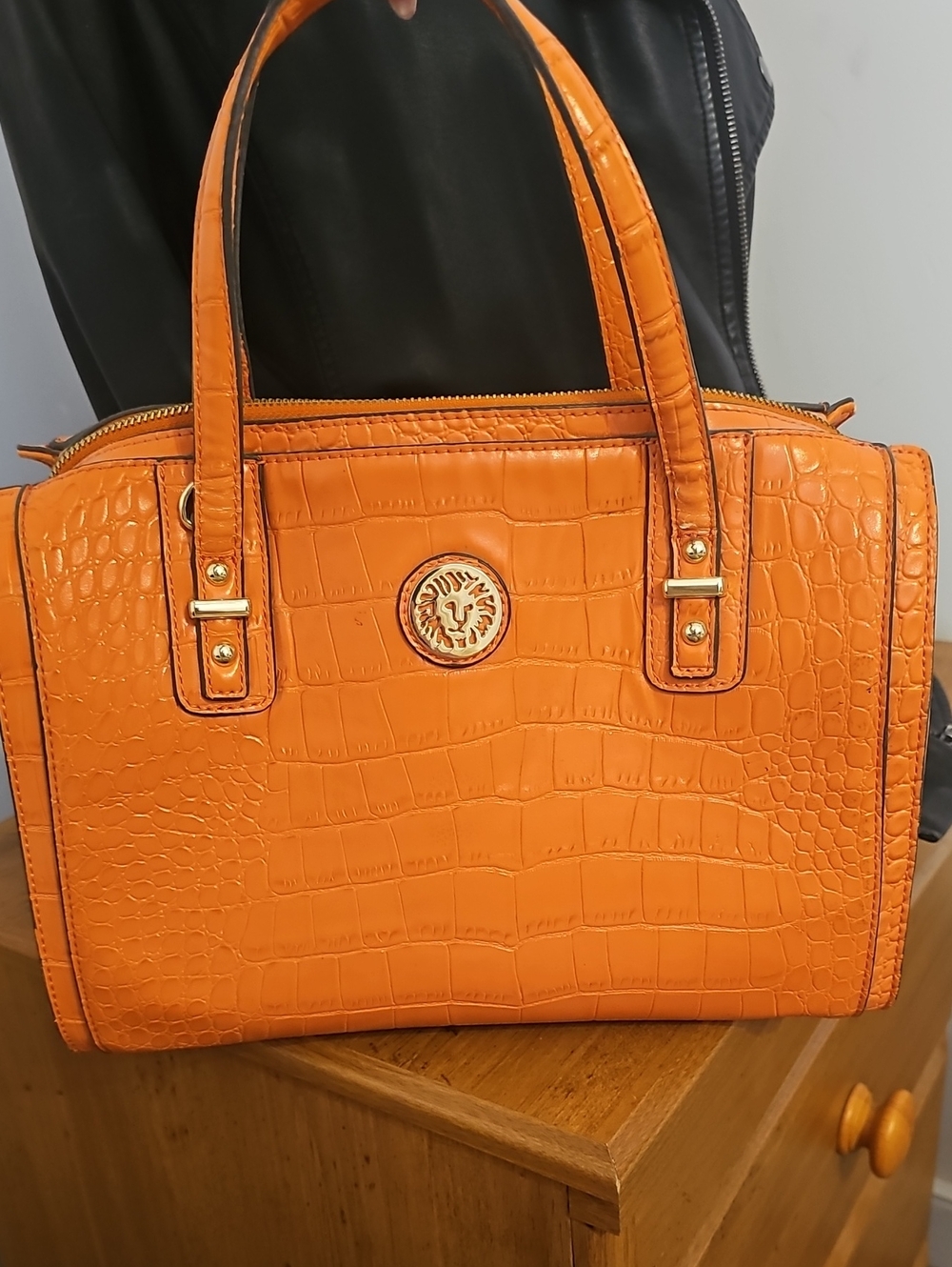 Anne Klein Orange Croc-Embossed Satchel Handbag